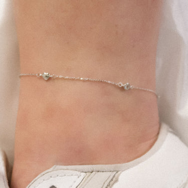 Silver CZ Heart Anklet